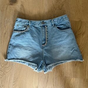 AREA RHINESTONE SPIKE CUT OUT DENIM SHORTS as seen on Taylor Swift Sz. 10
